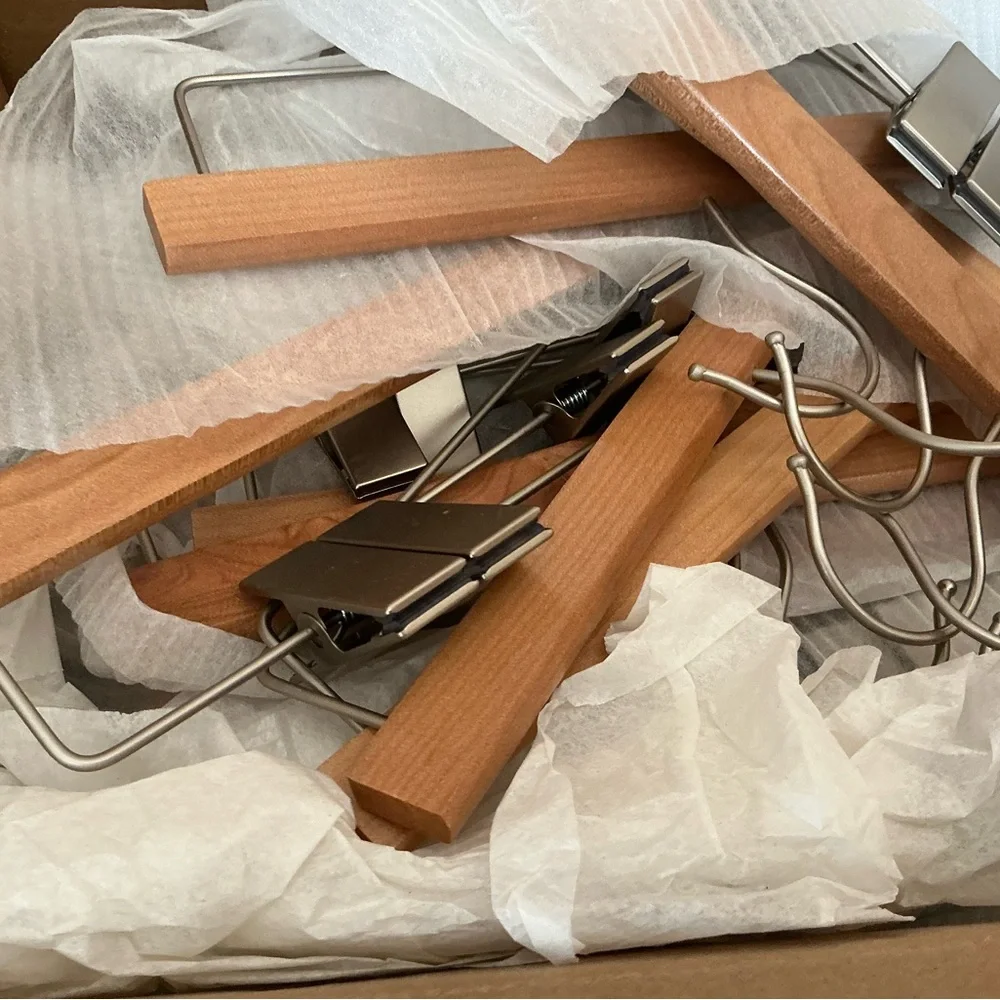 Wooden Hangers Lot of 20 New Pants/Skirts non slip metal clips NAHANCO Box New